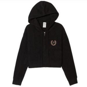 Victoria's Secret PINK NEW! Full Zip Cable Knit Hoodie in Black